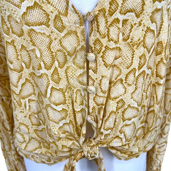 Faithfull The Brand Aira Knot Shirt Yellow Snake Print Long Sleeve Size 4 Small - Picture 5 of 14
